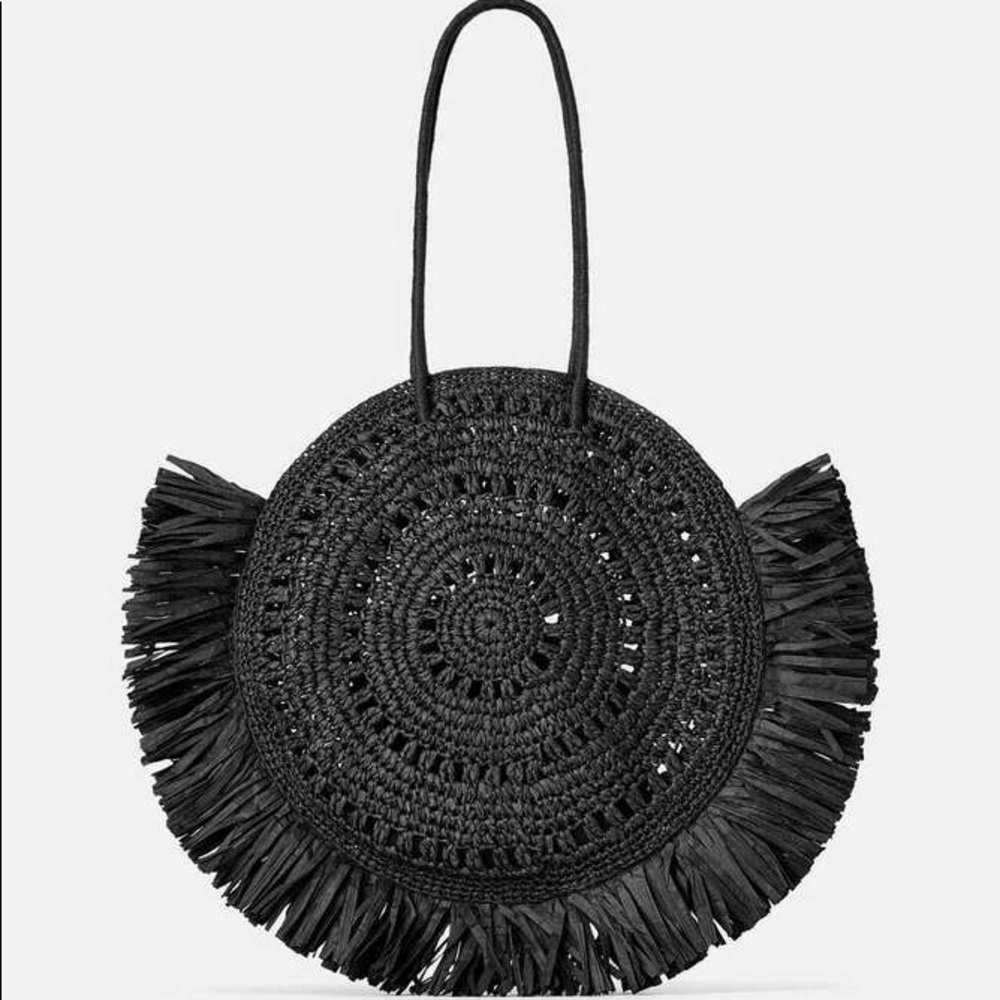 NWT Zara Summer Xxl Black Straw Tote